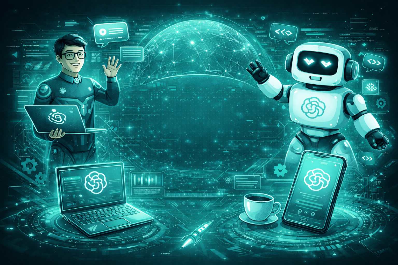 ChatGPt-Schulung Roboter im futuristischem Design